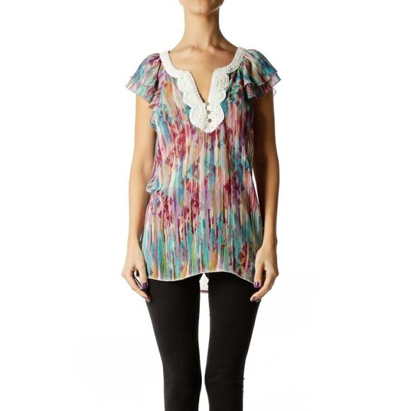 Sanctuary Multicolor Sheer Sleeveless Blouse - Picture 1 of 3